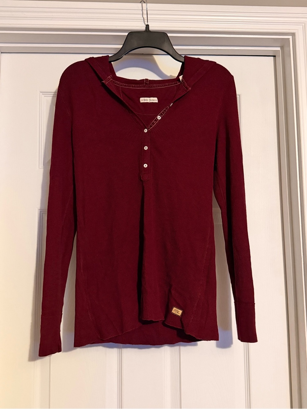 Polo Jeans Burgundy Ribbed Henley Hoodie Top